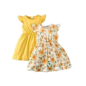 Catpapa Girls' 2-Piece Yellow Dress Set - Cotton Blend, 18-24M to 6Y